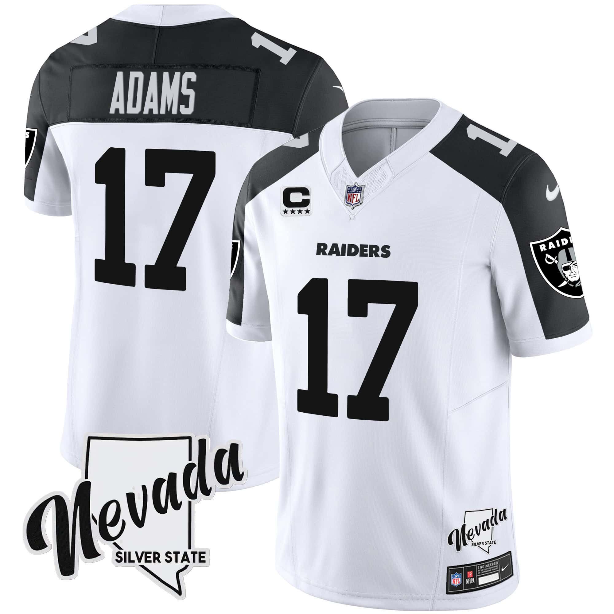 Men Oakland Raiders #17 Adams White 2024 Nike Nevada Silver State Patch Vapor NFL Jersey style 1